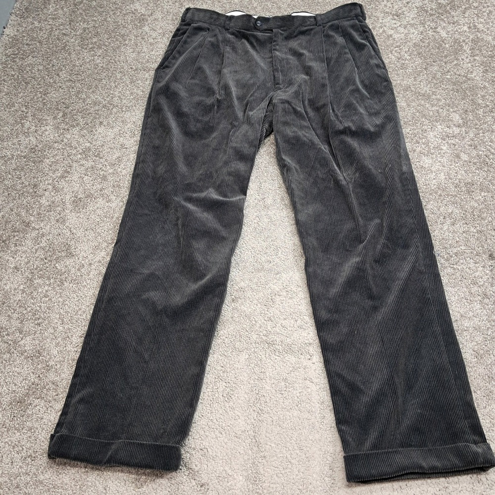Louis Raphael Soft Mens Charcoal Gray Pleated Corduroy Cuffed Pants 40x34 7838